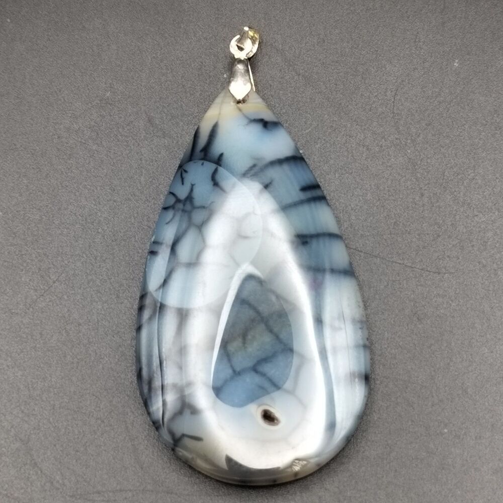 Dendritic Agate Teardrop Pendant Black White Gray Natural Stone Fashion Jewelry